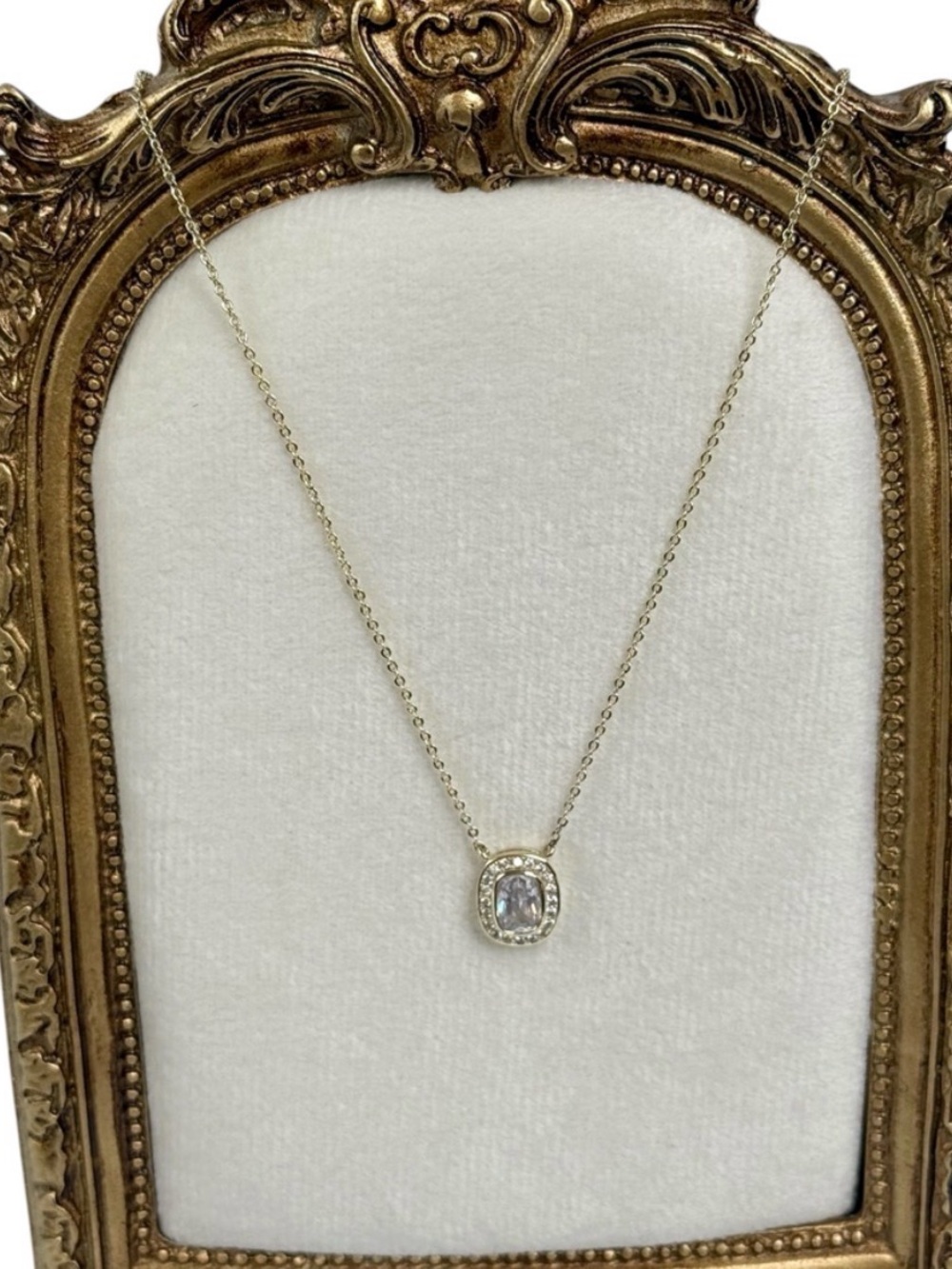 Melinda Maria pendant necklace halo rectangular, cushion-cut simulated diamond